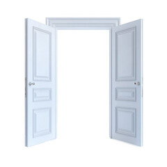Open White Double Doors Interior Room Entrance Way [Transparent Background PNG].