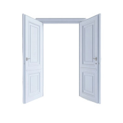 Open White Double Doors Interior Room Entrance Way [Transparent Background PNG].