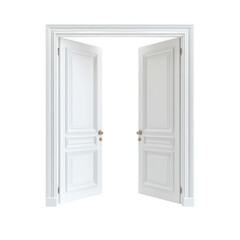 Open White Double Doors Interior Room Entrance Way [Transparent Background PNG]