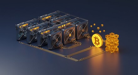 Bitcoin Mining Farm with Cryptocurrency Servers and Blockchain Technology Generating Digital Currency