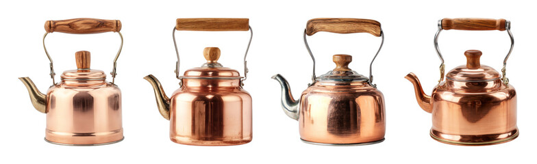 Vintage Copper Kettle Collection - Warm Rustic Ambiance for Kitchen and Cafe Design PNG set with transparent background