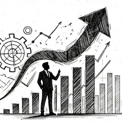 Silhouette of a person with an arrow symbolizing growth and success in a sketch style on a white background