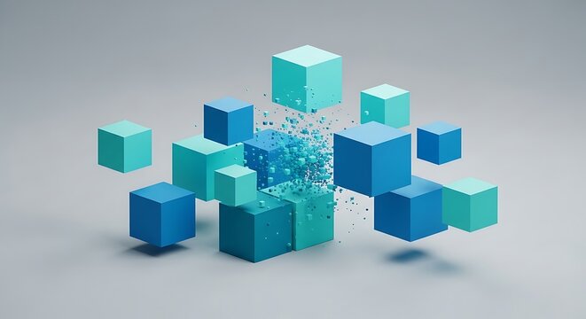 Ethereal Blue Cubes Floating Formation