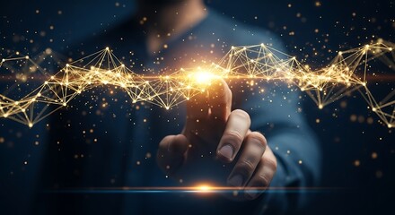 Man's Finger Activating a Futuristic Polygonal Structure