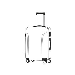 Vector art of a simple line drawing of a modern rolling suitcase with a retractable handle, perfect for travel and business trips