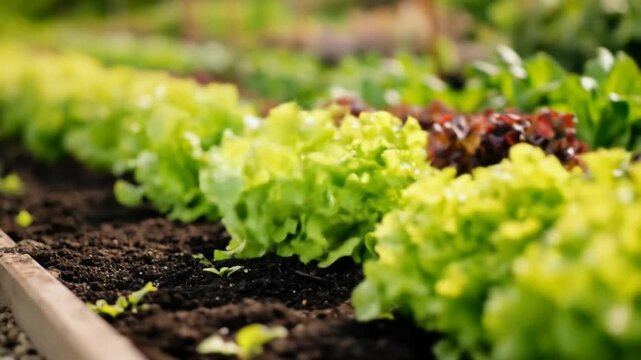 Fresh lettuce growing in a garden bed ready for harvest