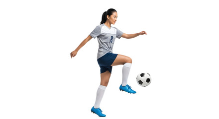 Obraz premium soccer player practicing with a ball on a white background, demonstrating athletic skill and agility Football