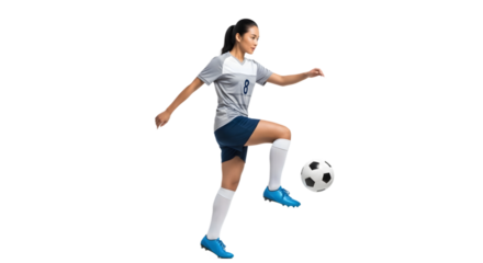 soccer player practicing with a ball on a white background, demonstrating athletic skill and agility Football