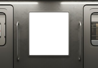 Blank digital display screen mounted on a train door