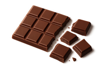 Chocolate bar breaking into pieces, transparent background
