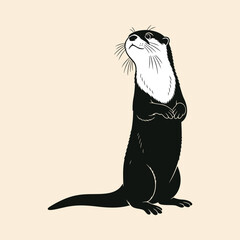 Whimsical illustration of a cute otter standing upright with its head tilted back and looking upwards