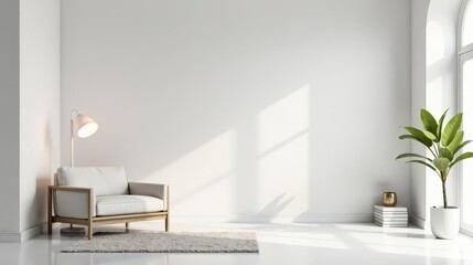 Serene Minimalist Living Room Interior Design with Soft Lighting and Natural Elements