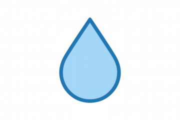 Water drop icon in blue, representing liquid, hydration, cleanliness, and nature, isolated on a transparent background