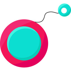 Vibrant pink and cyan yo-yo toy with string and loop on a clean white background representing childhood play and simple fun