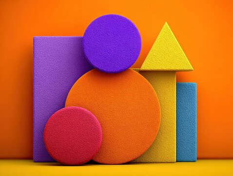 Purple circle in center of orange square with yellow triangle in top right corner, flat design colorful animation stills with vibrant primary colors for kids education or creative design