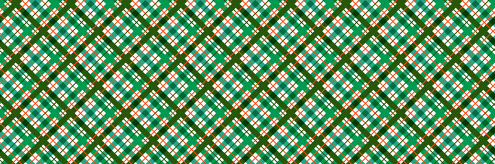 Christmas seamless pattern. Green and white check gingham background. New year tartan texture for wrapping paper, present decoration, fabric, textile swatch. Vichy plaid check backdrop. Vector 