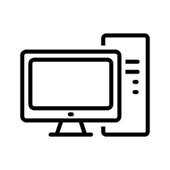 Vector black line icon for Desktop computer