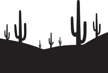 Obraz premium Black silhouette of saguaro cacti on desert hills cactus