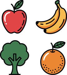 Red apple yellow bananas green tree orange vector