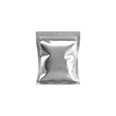 Shiny silver foil food pouch or sachet empty packaging for snacks or dry goods