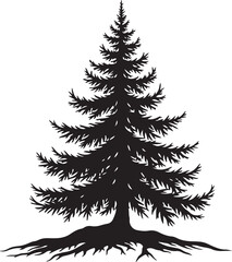 Obraz premium Black silhouette of a pine tree with exposed roots