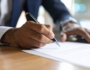 Businessman Signing Document with Pen, Close-up on Hand and Paper