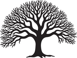 Naklejka premium Black silhouette of a bare tree with spreading branches