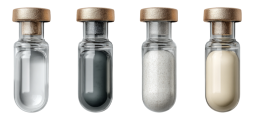 Isolated Glass Vials with Colorful Contents on Transparent Background for Art Use