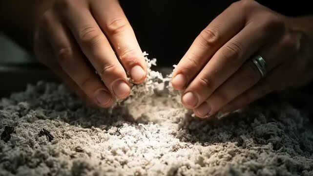 Hands Shredding Paper - A Close-Up Look at Destruction and Texture.