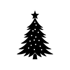Decorated christmas tree on transparent background silhouette