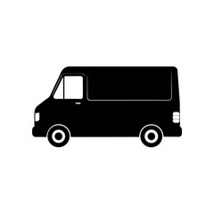 Silhouette of a black van on transparent background