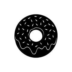 Black donut with sprinkles on transparent background silhouette