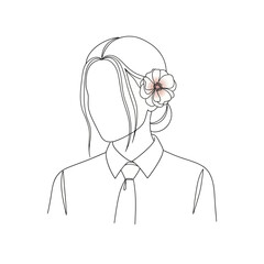 Vector art of artistic line illustration of a woman with a flower in her hair, wearing a collared shirt