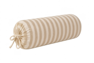 Beige striped bolster pillow on transparent background