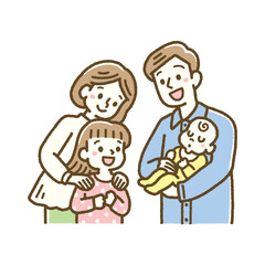 赤ちゃんを嬉しそうに見つめるお姉ちゃん 家族 イラスト パステル