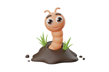 Cartoon worm smiling, emerging from the ground, perfect for childrens book