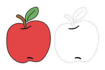 Apple coloring pages worksheet for kids activity printable. Trace and draw apple.