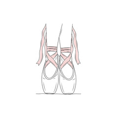 Vector art of a pair of ballet pointe shoes with pink ribbons tied, , symbolizing dance, grace, elegance, and the art of performance