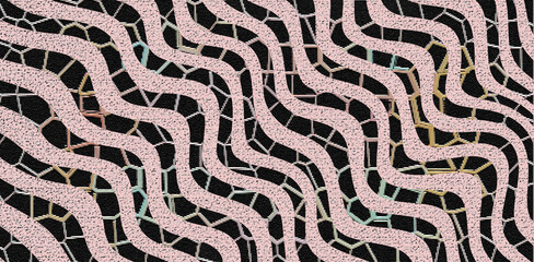 Abstract Wavy Mosaic Pink Black Gold Seamless Vector Pattern