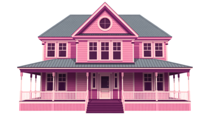 Dreamy pink Victorian house illustration for real estate marketing needs
