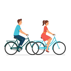 Fototapeta premium A couple rides bicycles, enjoying a leisurely outdoor activity together, side view.
