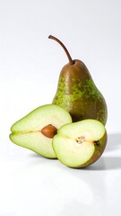 Ripe Pear Still Life - Fresh Fruit with Cut Pear Halves.