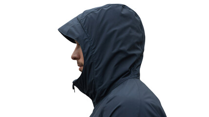 Stylish man in hooded jacket embraces cool modern weather protection
