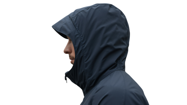 Stylish man in hooded jacket embraces cool modern weather protection