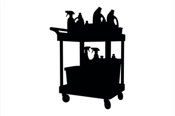 Cleaning supplies on a cart
