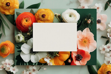 Elegant Floral Paper Frame with Colorful Flowers and Green Leaves