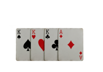 Four king and ace cards isolated on transparent background, a winning poker hand