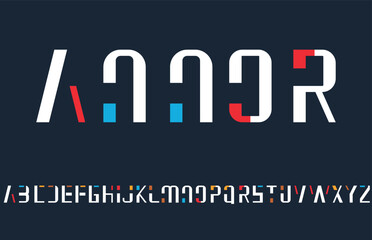 minimal italic cut out colorful font, for busines, fashion, sport, creative fonts, vector formate