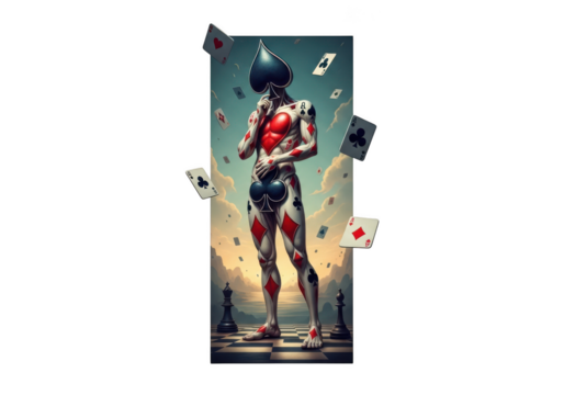 Fantasy character with playing card suit designs isolated on transparent background