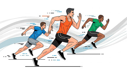 Diverse male athletes competing in a running race